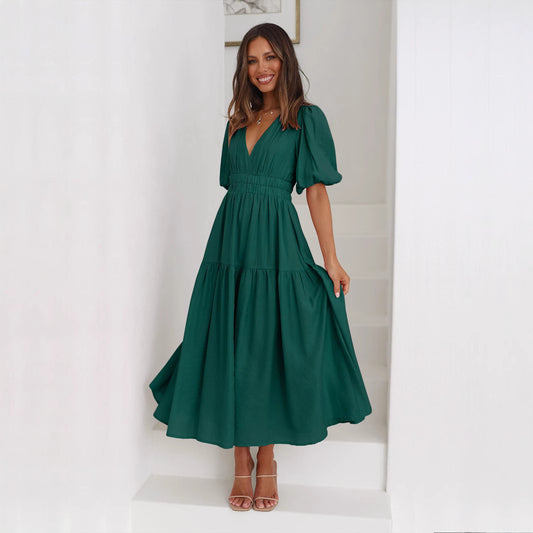 Puffed-sleeve cinched waist dress - By LAQUEZ.