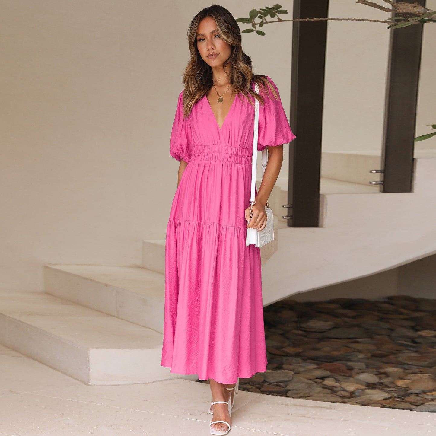 Puffed-sleeve cinched waist dress - By LAQUEZ.