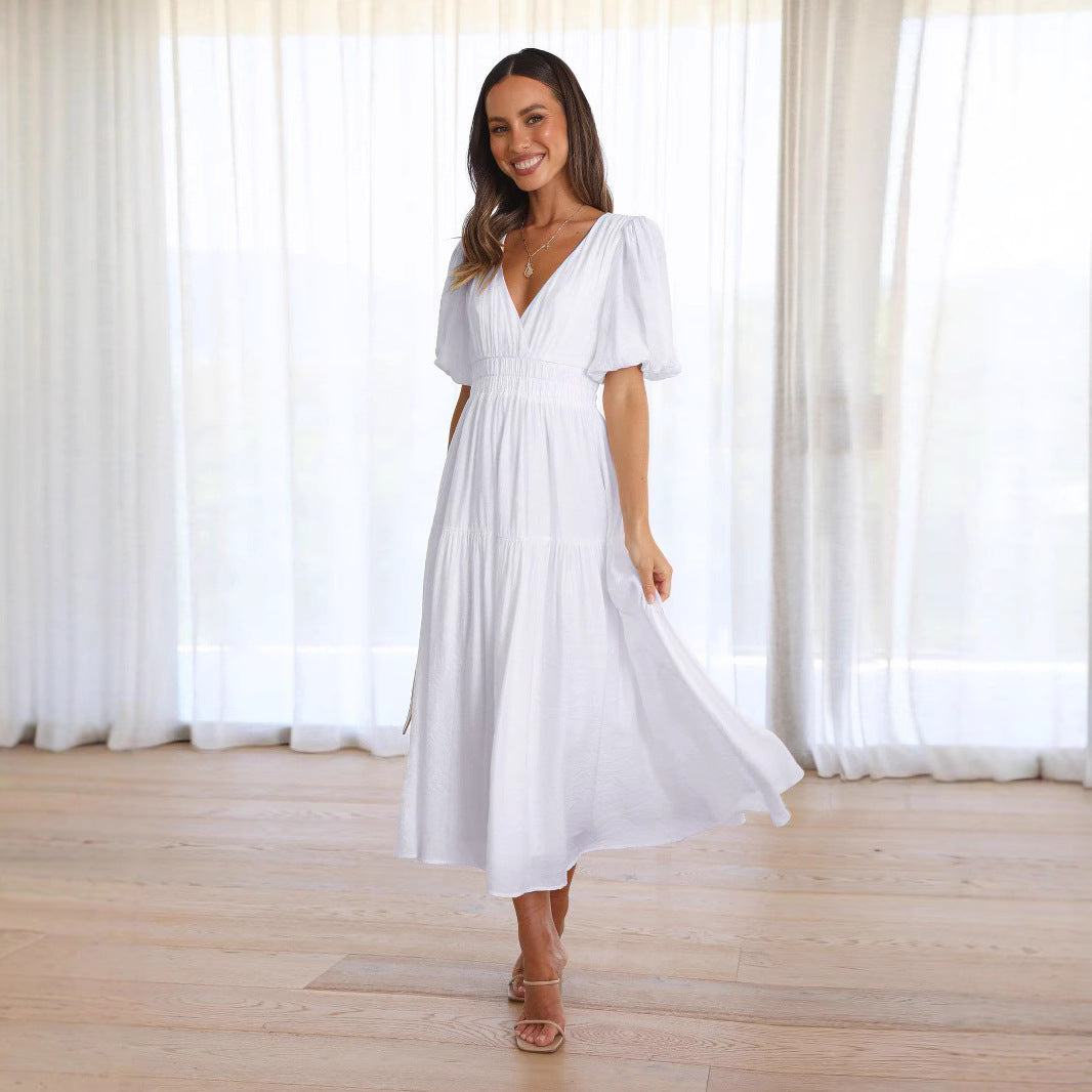 Puffed-sleeve cinched waist dress - By LAQUEZ.