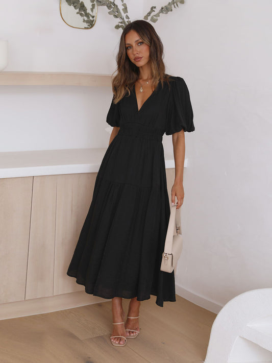 Puffed-sleeve cinched waist dress - By LAQUEZ.
